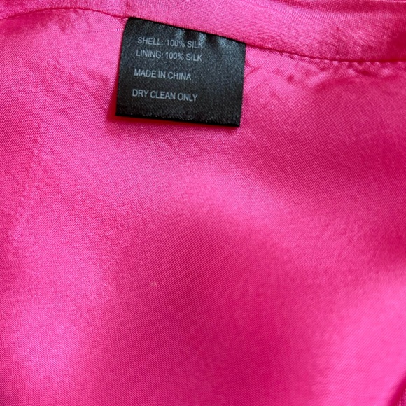 Cynthia Rowley Vibrant Pink Silk Dress Ruffle Sleeves Size 0 Decorative Bib - Picture 5 of 8